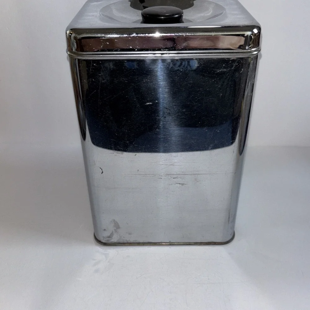 Vintage MCM Lincoln Beautyware Chrome Metal Kitchen Sugar Canister with Lid 9